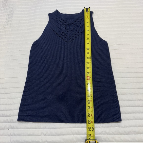 Loft Women's Knit Sweater Sleeves Top Navy Cotton Blend Size Medium - Picture 4 of 7